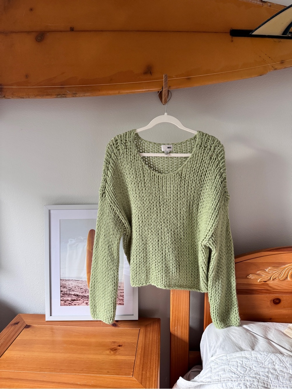 Amuse Society Sage Green Chunky Knit Scoop Neck Sweater